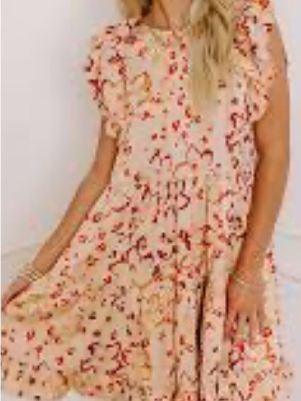 entro Ivory Mini Dress with Pink and Red Floral Print-NWT